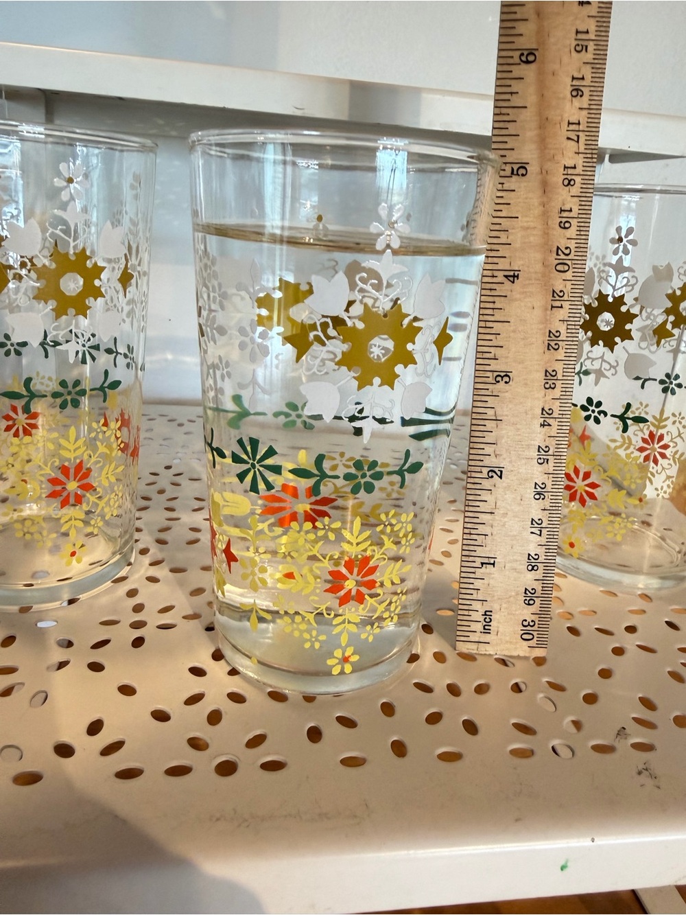 Vintage Floral Glass Tumbler Set - Yellow & Green Pattern (Set of 6) - Picture 5 of 6
